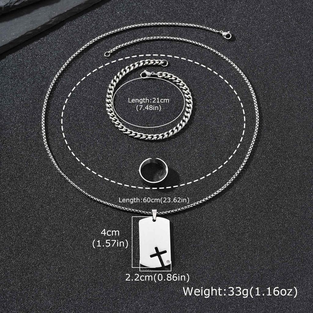 Vnox Sidecross Dog Tag Necklaces Chunky Curb Chain Bracelet 6/8/11.5mm Width Open Adjustable Ring Jewelry Set Gifts for Men Boys
