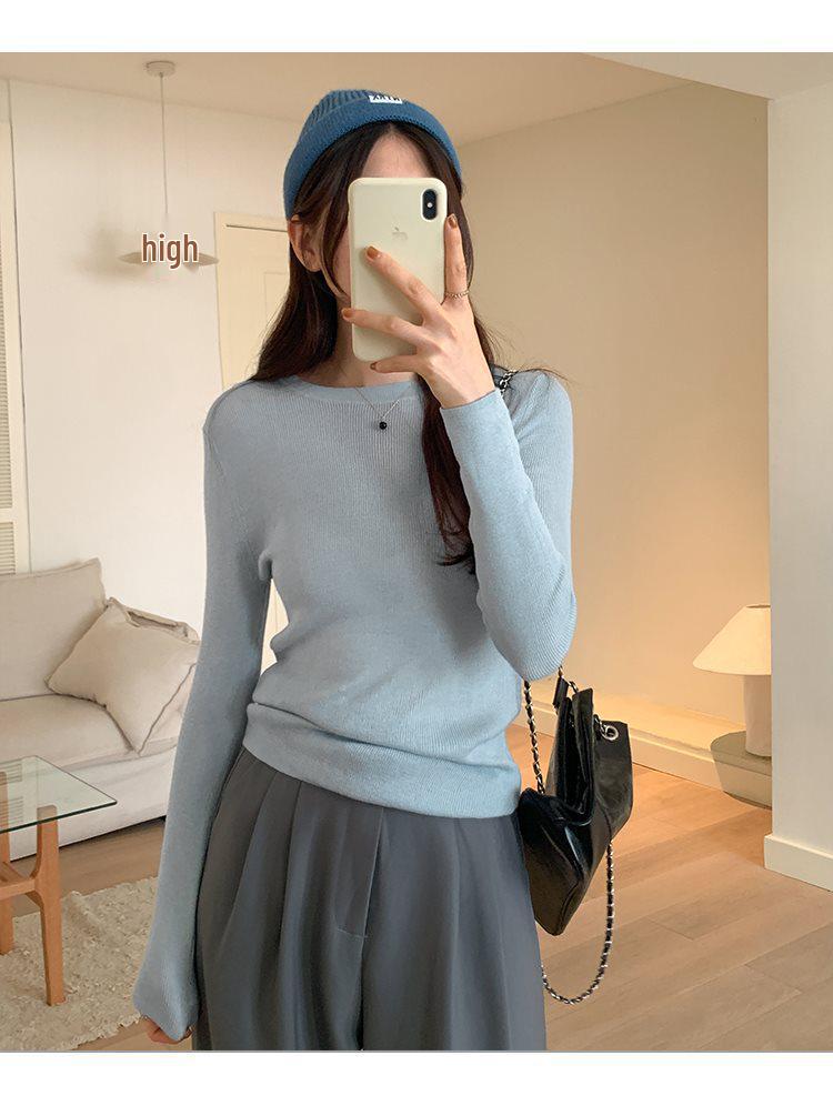 

Grey Round Neck Slim Fit Knit Sweater for Women - Zhao Lusi Inspired Winter Style Medium