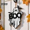 Wood Hanging Ghost Sign Halloween BOO Bat Sign, Spooky Glasses Wooden Door Decorations Front Hanger for Indoor Outdoor Garden
