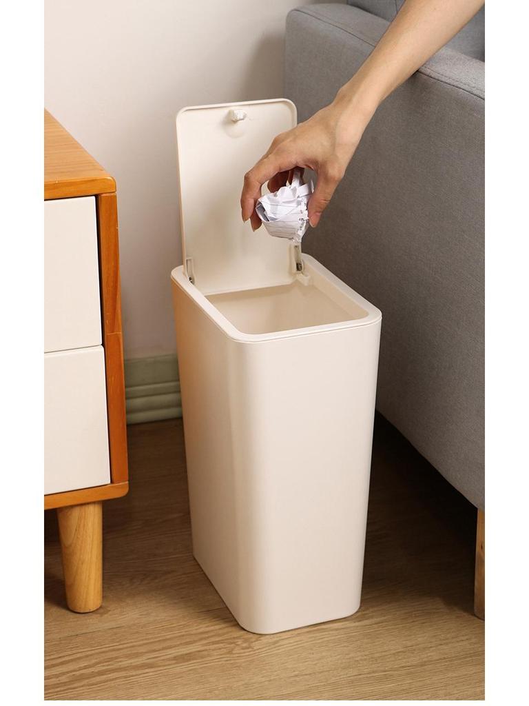 Press-Type Large Capacity Trash Can with Lid for Living Room, Kitchen, Bathroom, or Toilet - Hands-Free Operation
