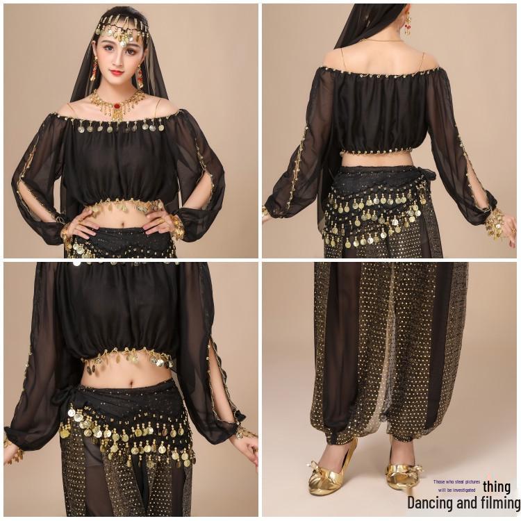 Dámský indický kostým pro břišní tanec s dlouhým rukávem pro vystoupení a praxi