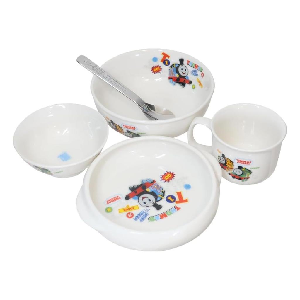 Sada nádobí pro děti "Lokomotiva Tomáš", vhodná do myčky a mikrovlnné trouby, Dárek GO, Vyrobeno v 663740, Keramická, Bezpečná, Dětské nádobí, Sada, 5 kusů