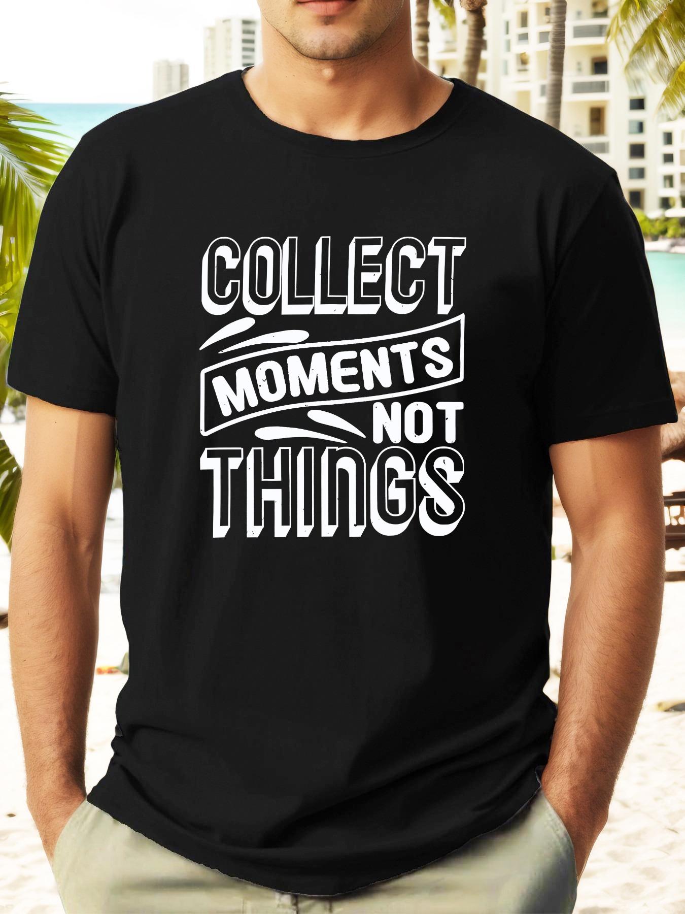 Collect Moments Not Things Graphic T-shirt - Light Grey Casual Short Sleeve Summer Top XXXL