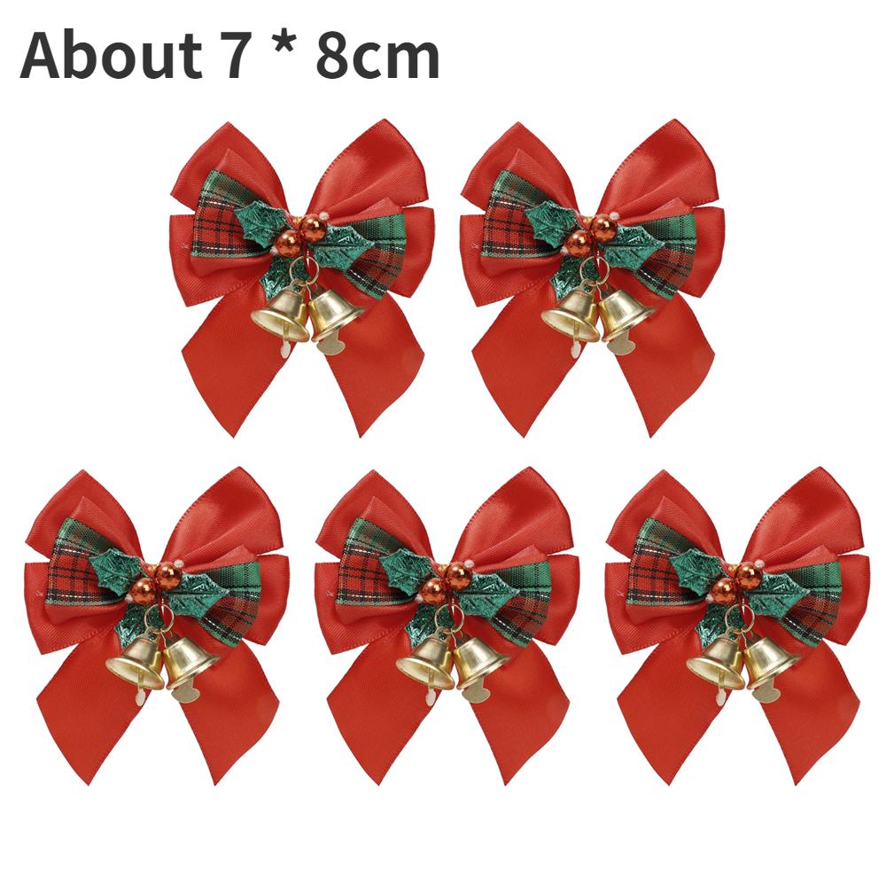 5/1Pcs Christmas Bows with Bells Mini Christmas Bowknot DIY Craft Gift Ornaments Xmas Tree Hanging Decor New Year Home Decor
