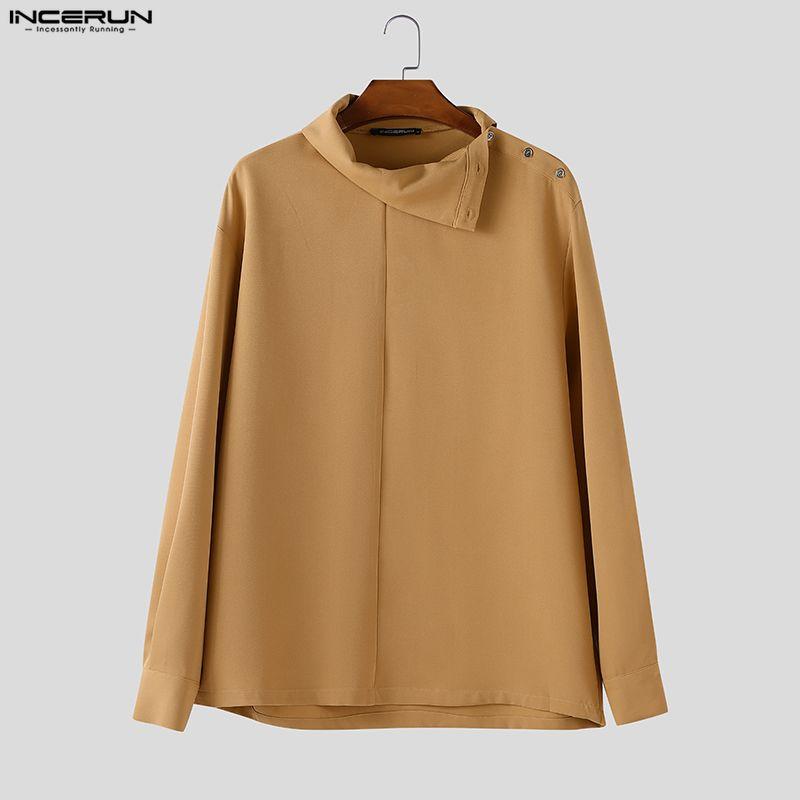 INCERUN Oversized Men Irregular Lapel Neck Long Sleeve Solid Loose Casual Shirts