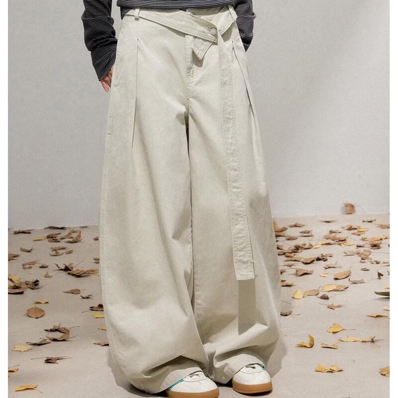 ICH MODE Women's Pleated Wide-Leg Cotton Pants