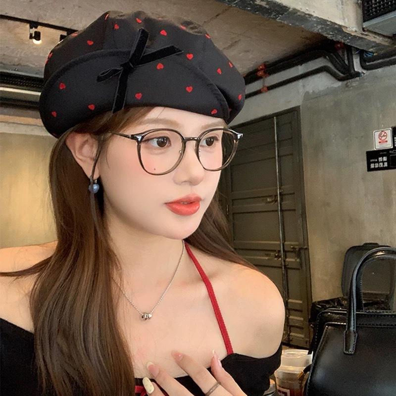 

Cute Beret Hat with Bow for Women in Spring and Autumn Small Cloud Painter Hat with Big Head Circumference One Size