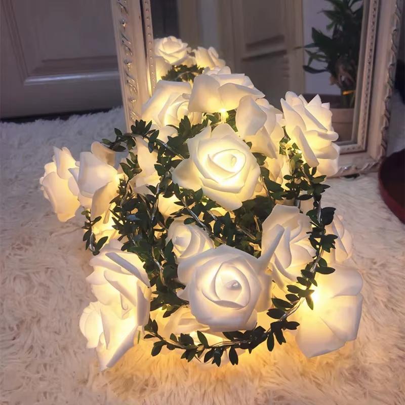 1.5M 10 LED Rose Flower String Lights Battery Powered Artificial Vine Garland Night Lamp for Wedding Valentines Day Party Decor