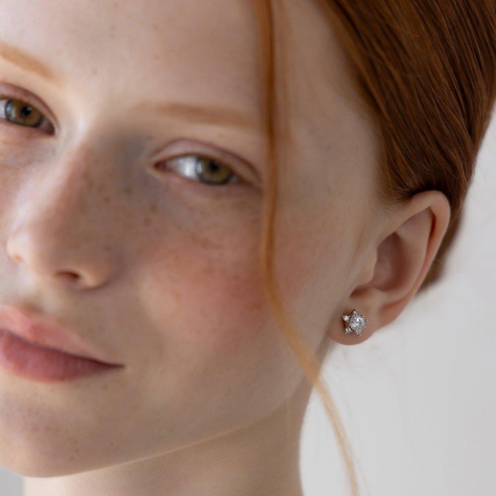 (925 Silver) Shine Star Stud Earrings Ec3232