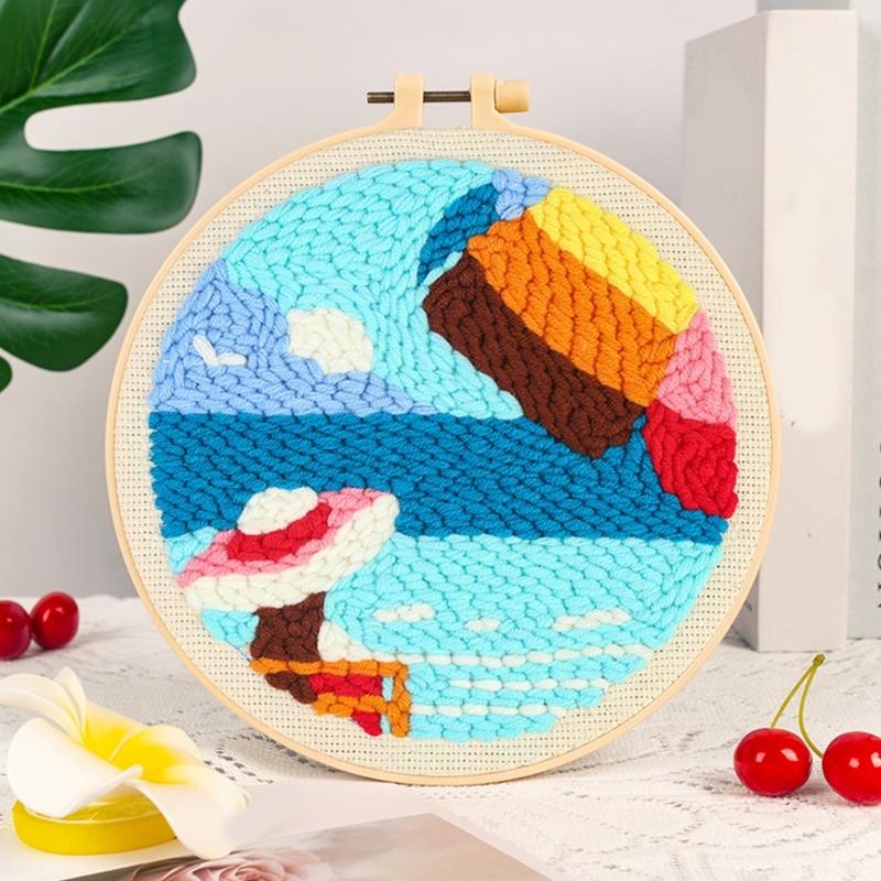 Beginner Friendly Punch Needle Embroidery Set With Thick Yarn Craft Set for Home Decoration and Relaxation