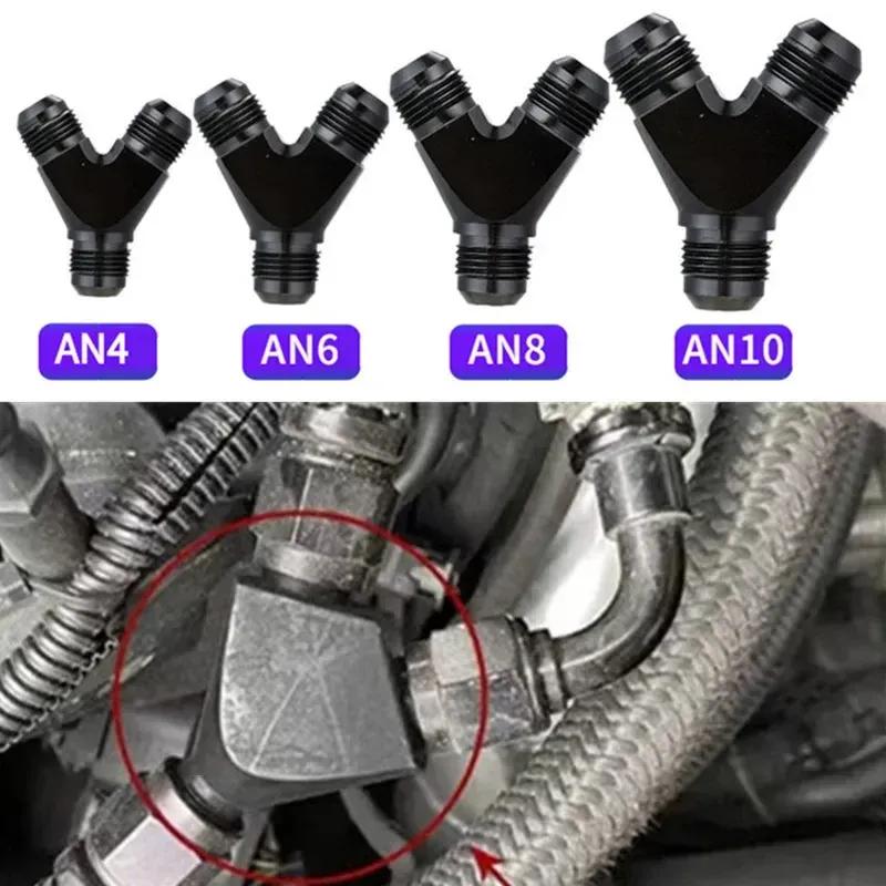AN4 AN6 AN8 AN10 Y Adapter Block Male Thread Fuel Hose Fitting Adapter Tee Fluid Oil Pipe Air Line Joint Universal Aluminium