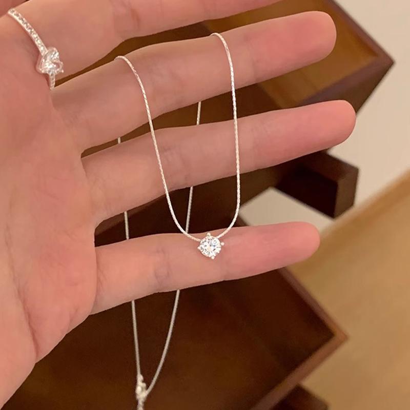New 925 Silver Plated Necklace Versatile Single Sparkling 5A Zircon Choker Clavicle Chain For Girl Wedding Fine Jewelry