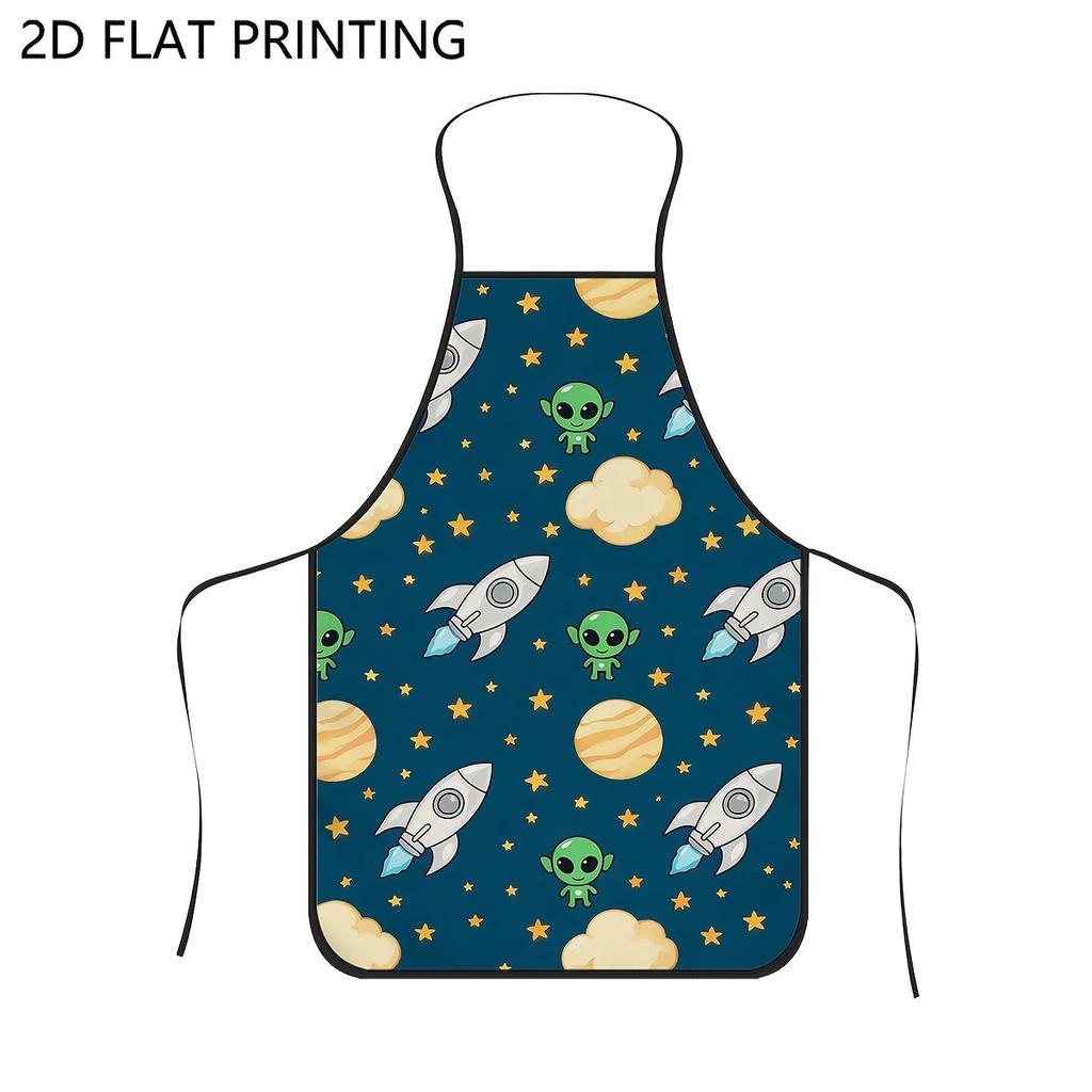 1pc 2D Flat Printed Apron, Space Alien Rocket Pattern, Durable, Suitable for Cooking, Baking, Painting, and Crafts, Also Suitable for Barbecuing, Outd