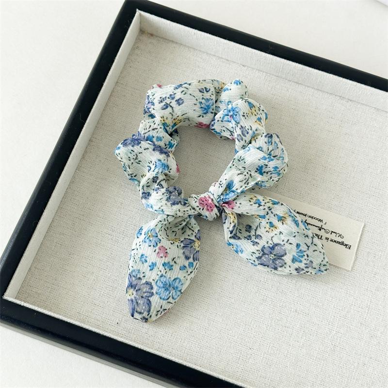 Neuer Stil Chiffon große Schlaufe kleines florales leichtes und frisches Stoff-Pferdeschwanz-Haarband für Damen, vielseitig und für alle Anlässe geeignet.