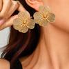 Gold Flower Drop Earrings Elegant Hollow Woven Design Comfortable for Office Commute Wedding Party Daily