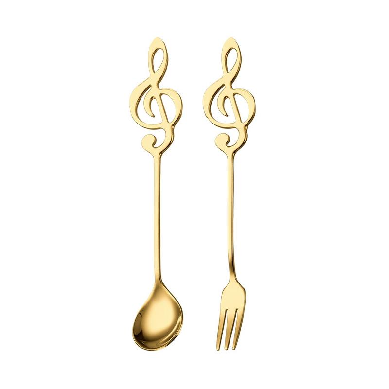 Musical Note Spoon Fork Set Stainless Steel Coffee Stirring Spoon  Ice Cream Dessert Teaspoons Creative Gift Kitchen Tableware