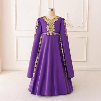 Splicing Long Sleeved Purple Girl Dress, Holiday Dress, Princess Dress