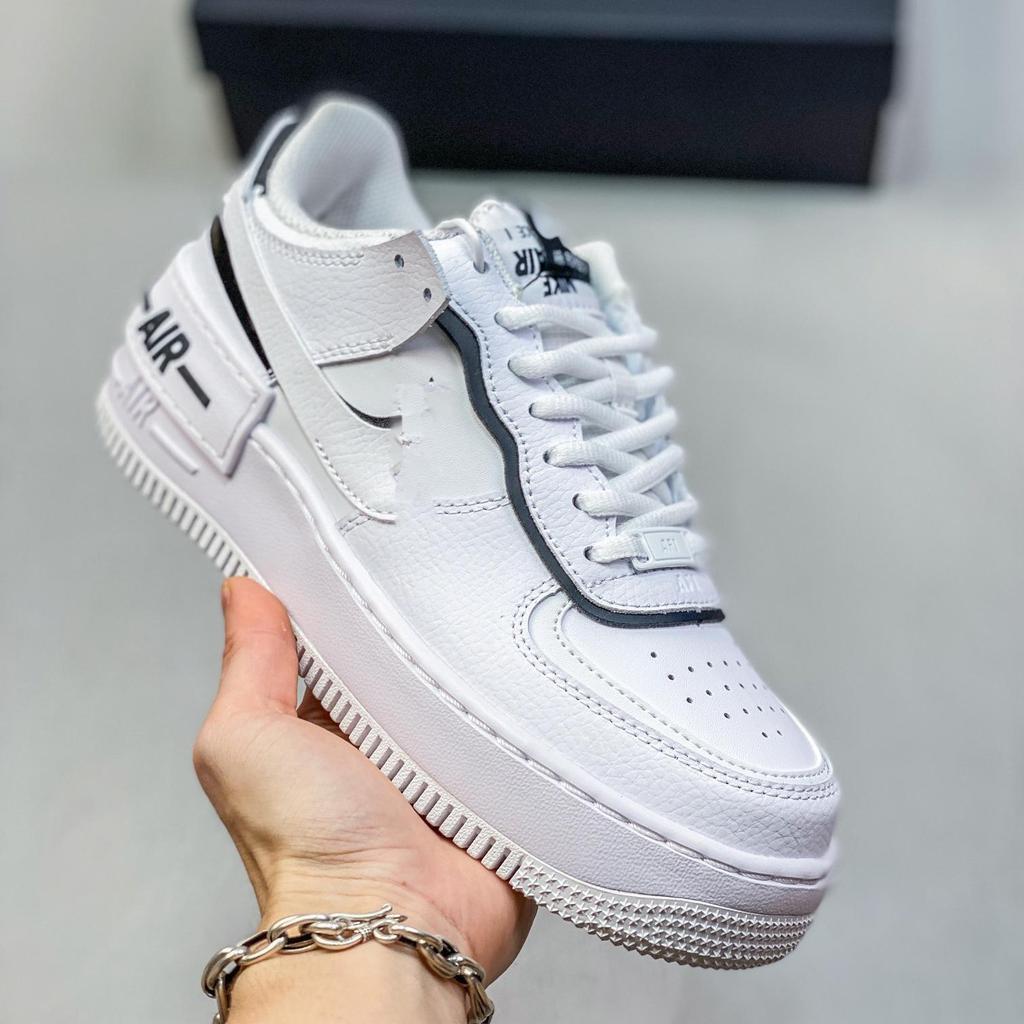 Women's AF1 Shadow Macaron Deconstructed Patchwork Sneakers - Thick Sole, Height-Enhancing, Versatile White Shoes