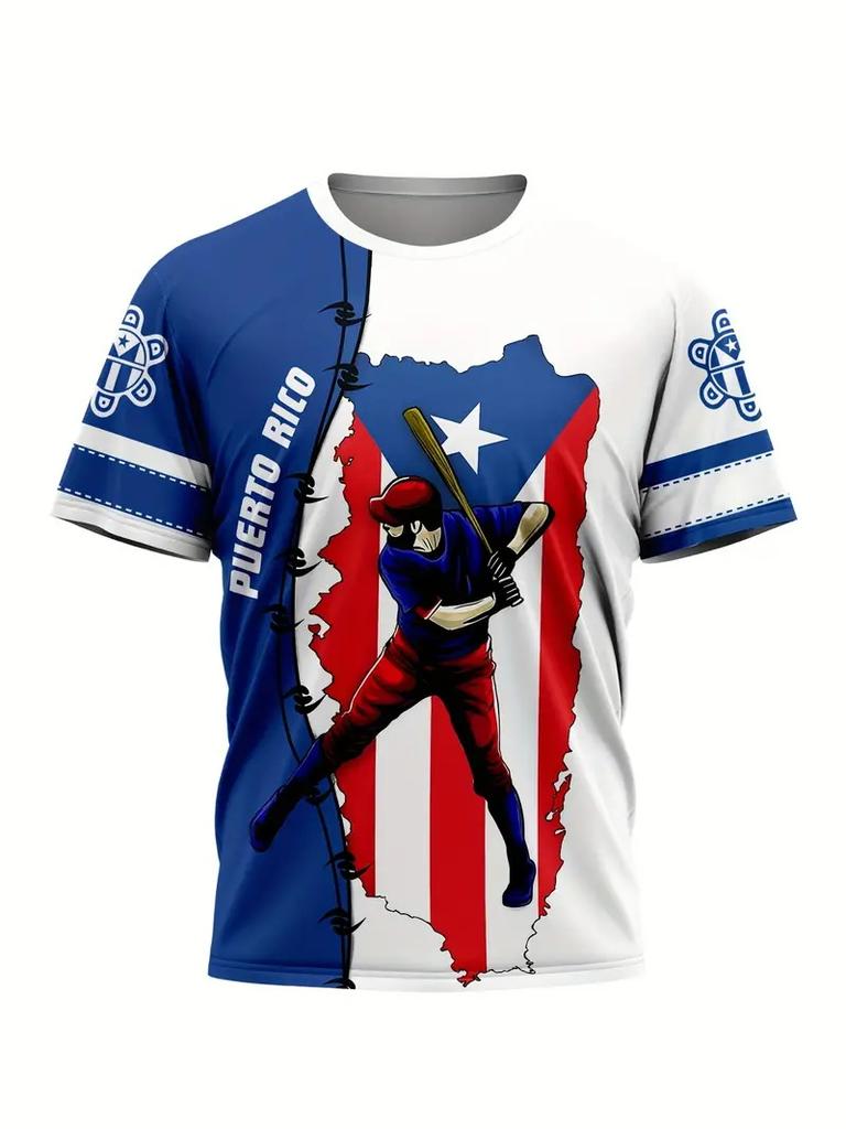 Męskie Koszulki Baseballowe Puerto Rico Nadruk 3D Casualowe Krótki Rękaw Okrągły Dekolt T-shirt Top Letnia Moda Oversize T-shirt Dla Mężczyzn