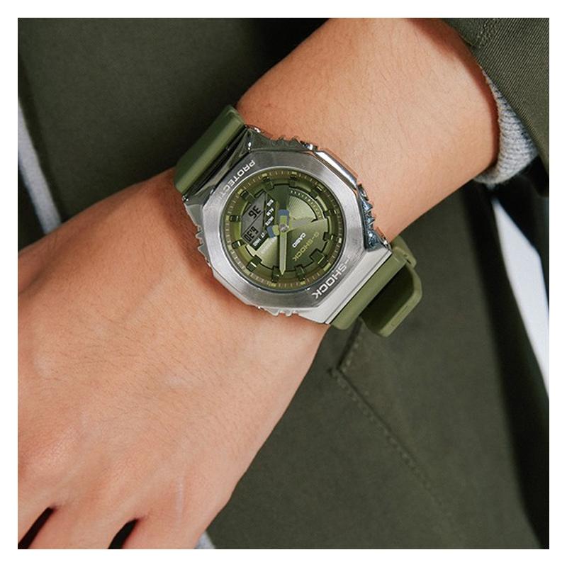 Casio All-metal Series-octagonal Quartz Movement Resin Strap Japanese and Korean Watch Women's Watch Green Dial GM-S2100-3APR