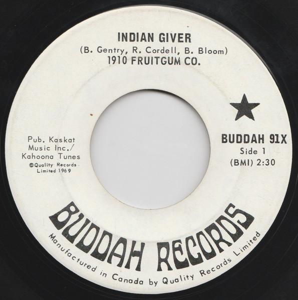 

7inch Record 1910 FRUITGUM COMPANY - Indian Giver BUDDAH91 Buddah Records 1969 Canada Rock Used