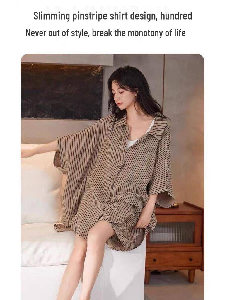 Damen Cloud Baumwolle Kurzarm Pyjama Set - Leichte, locker sitzende Shorts für den Faulenzer-Stil, auch für draußen geeignet