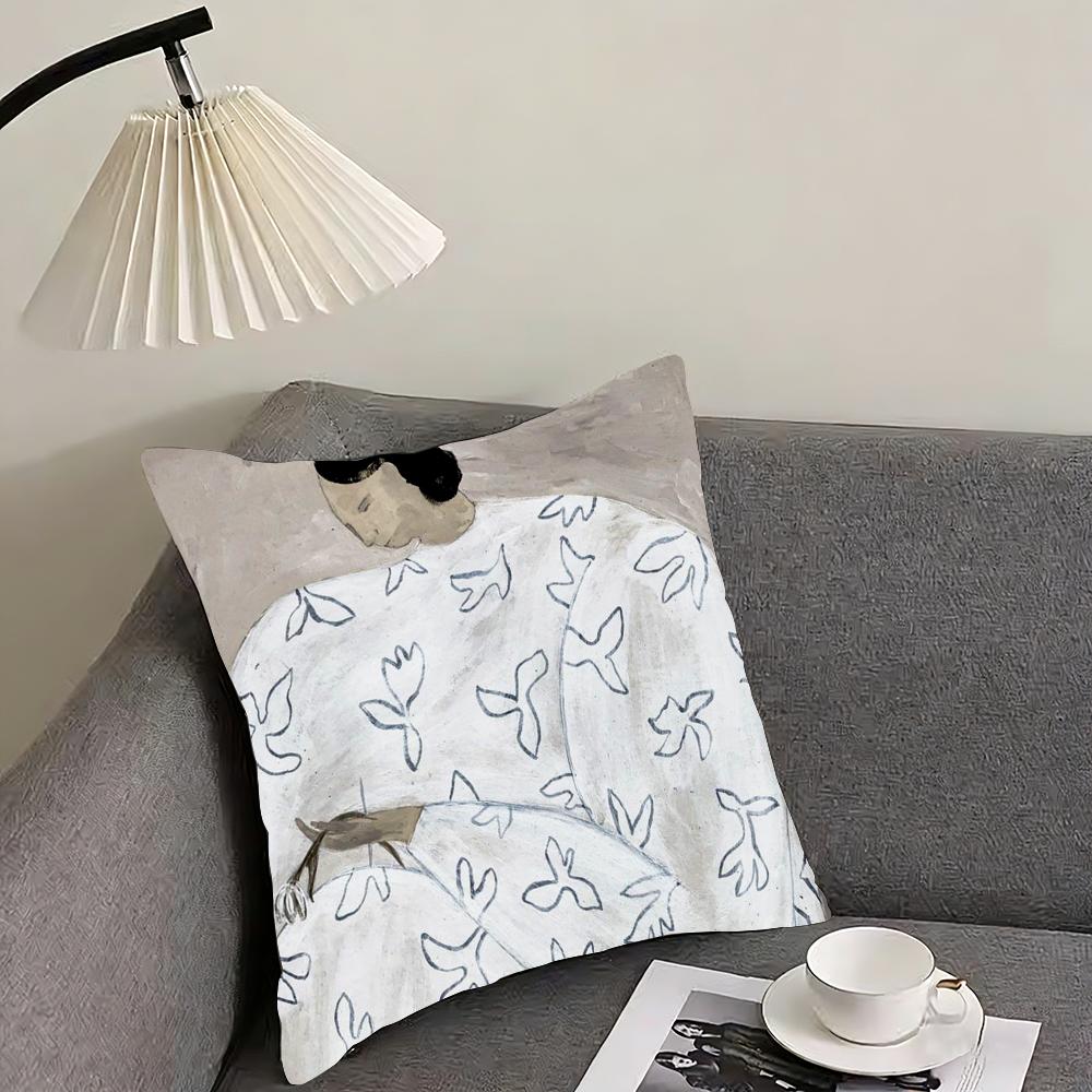 Abstract Figure Lines Girl Sofia Cushion Cover Reversible Plush Pillow Cover – For car, sofa, bedroom, perfect as a gift.