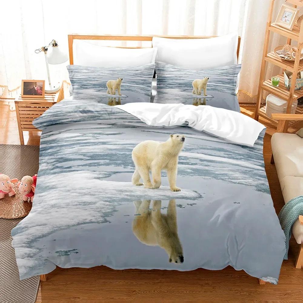 3D Printed Cute Bear Duvet Cover Set with Pillowcase Polar Bear Bedding Sets Comforter Cover Wild Animals Bed Set Queen Size