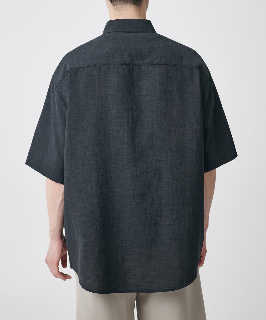 MUSINSA STANDARD Relaxed Linen-Like Short Sleeve Shirt [Dark Gray]