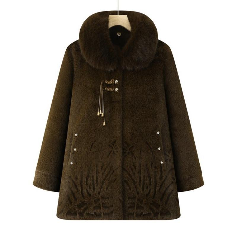 

Бабушкина зимняя бархатная куртка из искусственного меха, шерстяное пальто для пожилой женщины, хлопковое пальто для пожилого мужчины, матери 5XL [recommended 150-80kg] темно-коричневого