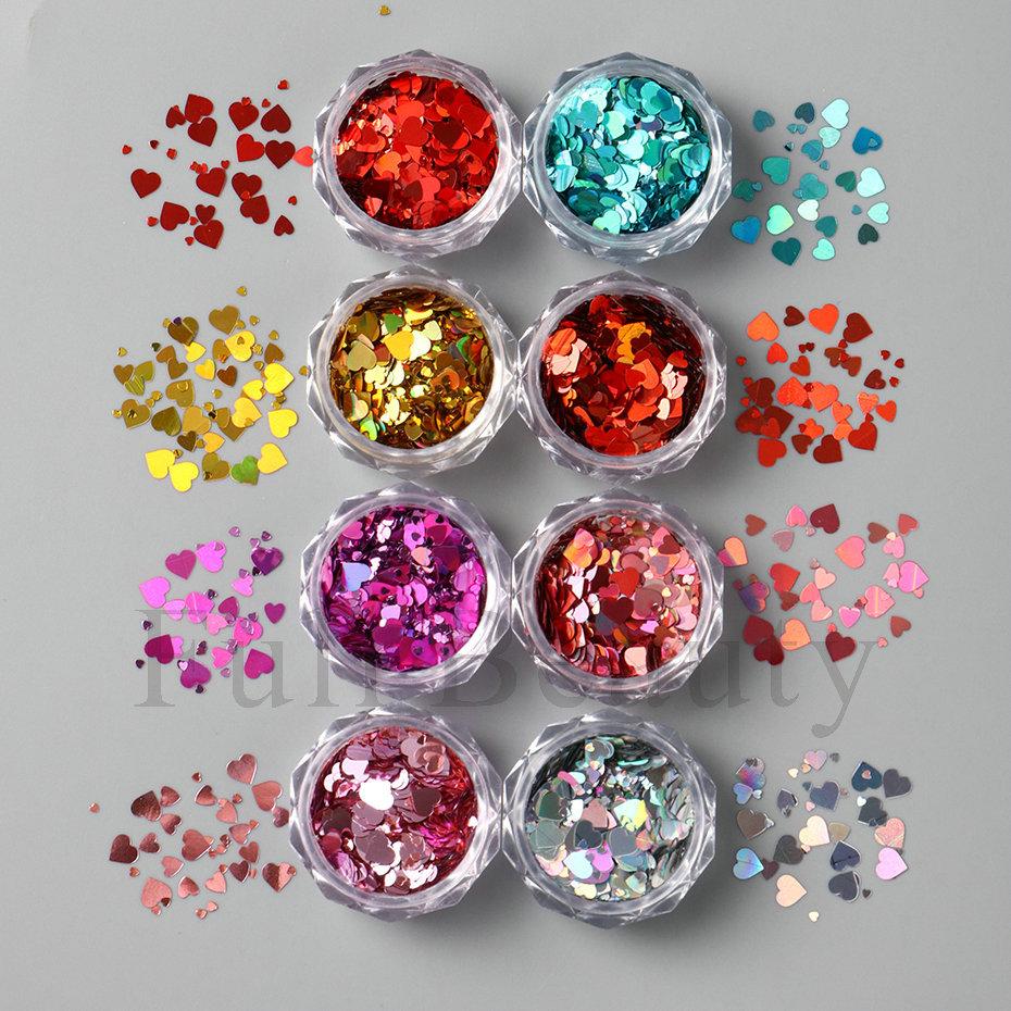 Nail Art Sequins Ins Romantic Valentine's Day 8 Bottles Of Mixed Size Love Laser Nail Sequins