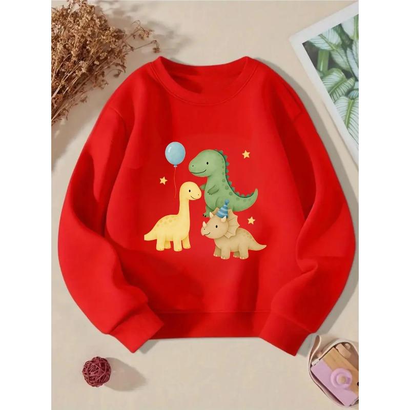 Girls' Crewneck Sweatshirt - Cute Dinosaurs with Balloon And Stars Machine Washable, Spring And Autumn, Sportswear And Casual Wear