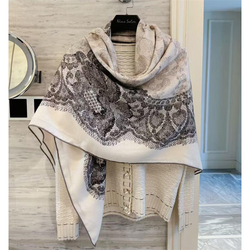 NINA SOLOR Romantic Lace Silk Wool Square Scarf