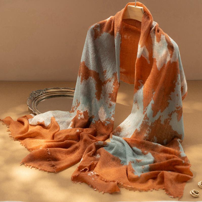 Sunset Series Women's Pure Cashmere Printed Scarf: Autumn/Winter Fashionable Extended Shawl