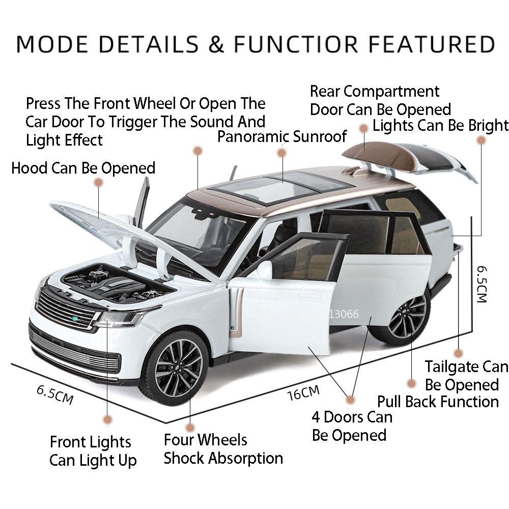 1:32 Land Rover Range Rover SV2025 Models Cars Toys Rubber Tires with Light Music Vehicle 6 Doors Opened Car Kids Festival Gifts
