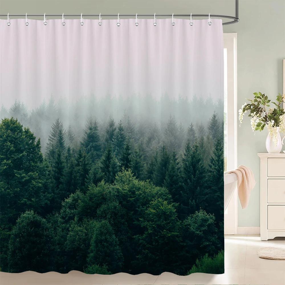 Scenery 3D Bathroom Curtains Natural Landscape Printed Shower Curtains With Hooks Home Decoration Waterproof Fabric Bath Screen