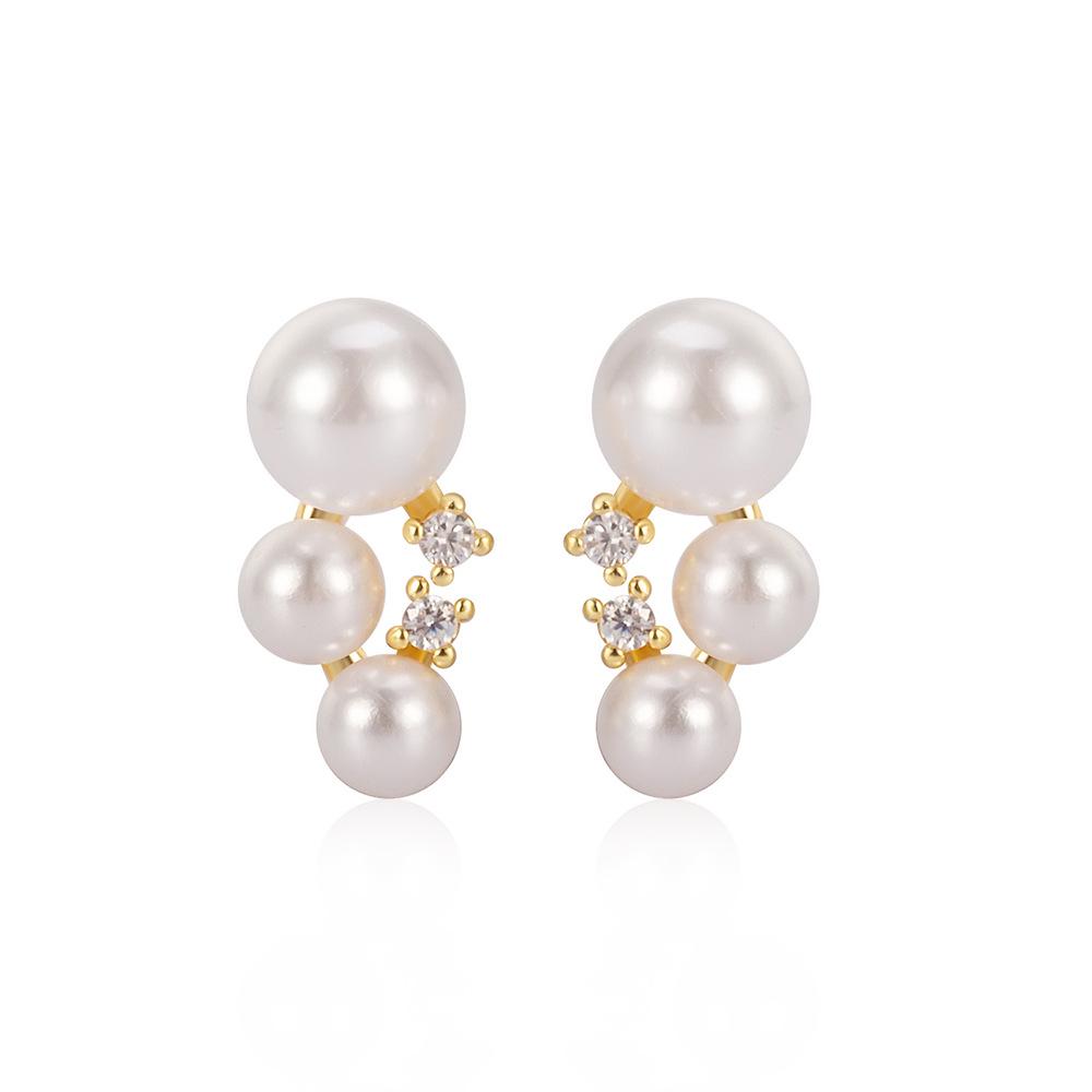 Exquisite French Faux Pearl & Zirconia Irregular Stud Earrings for Women