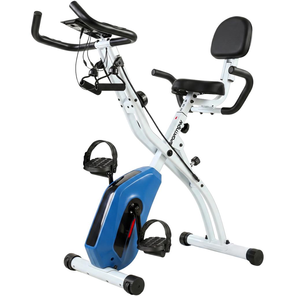 SPORTNOW Foldable Exercise Bike 4 In 1 Silent Fitness Bike Connected Kinomap Bluetooth and Zwift 105x53.5x109cm Blue
