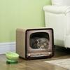 Cat Scratching Post, 2-in-1 TV Shape, House and Mat, Corrugated Cardboard, 39 x 29 x 37 cm, Brown