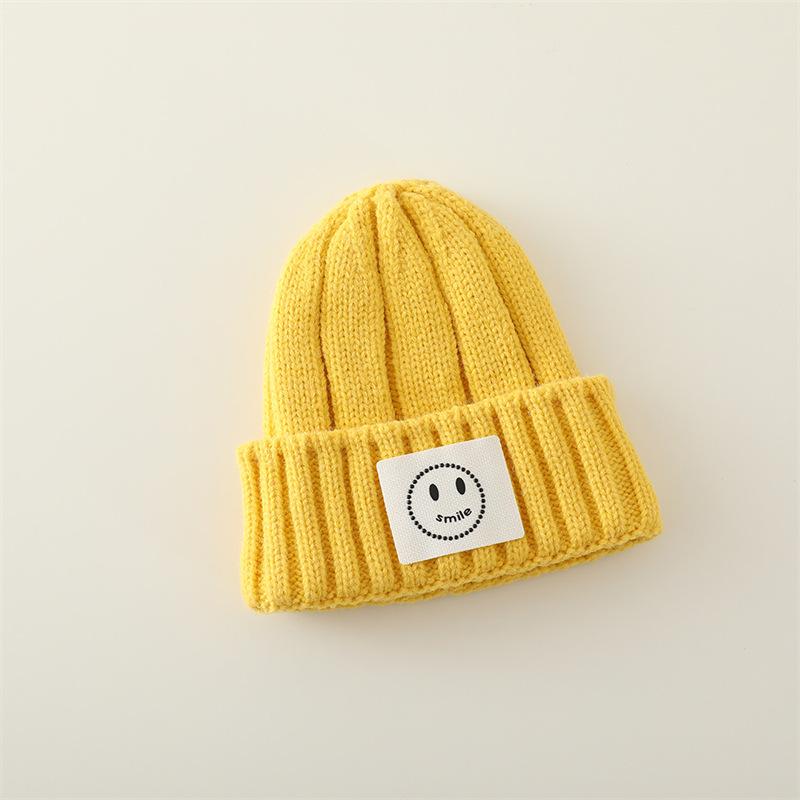 New Solid Color Versatile Children's Hats for Infants and Young Children To Keep Warm Simple and Smiling Woolen Knitted Hats Trendy