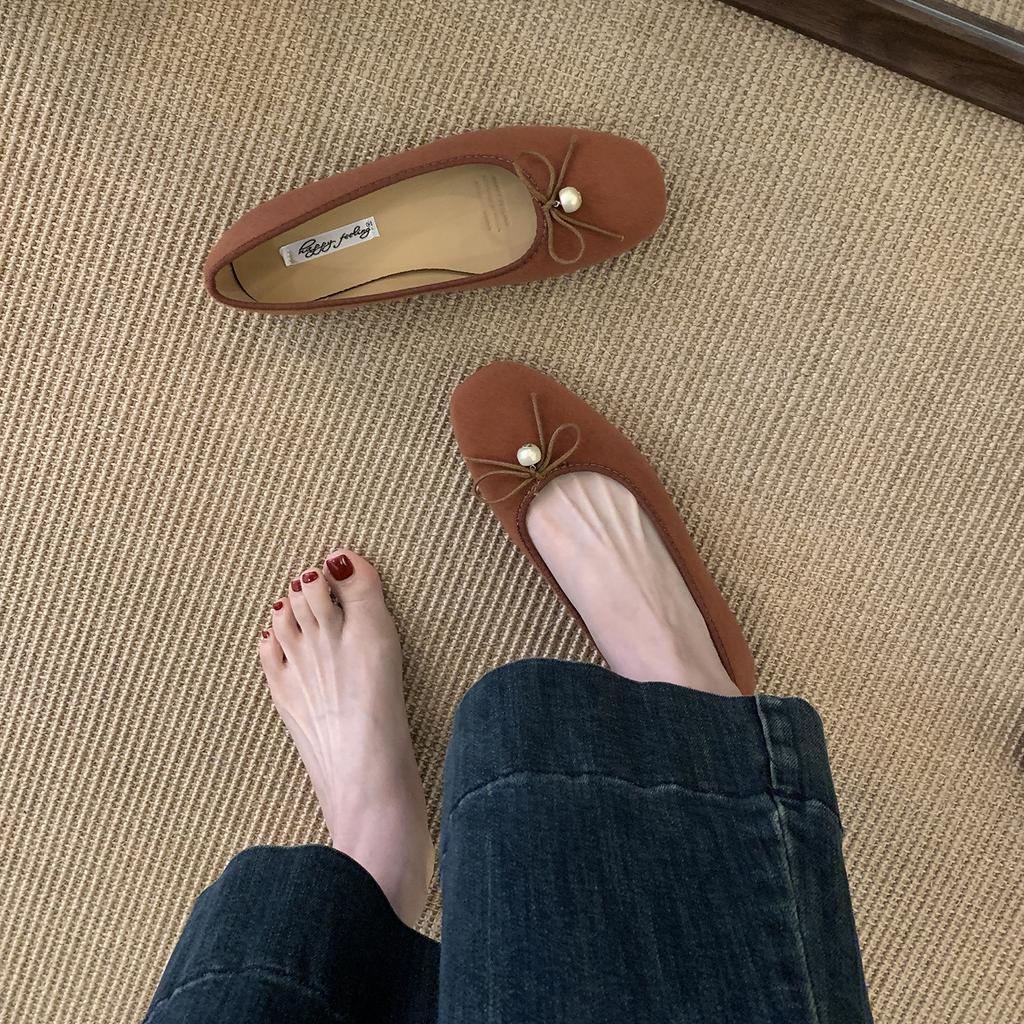 French red flat-bottomed bow single shoes women's shoes 2025 new autumn retro evening breeze gentle Doudou floating shoes