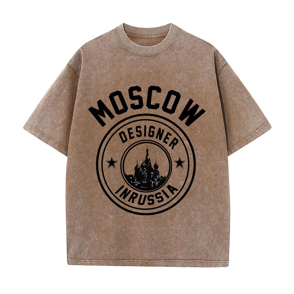 Woman Cotton Washed T-Shirts Fashion Design Moscow Designer In Russia Printed Tops Loose Distressed Street Female Clothes