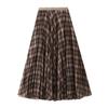 Qooth Autumn Brown Plaid Skirt for Women A-Line Maxi Length Slim Half Skirt QT2745