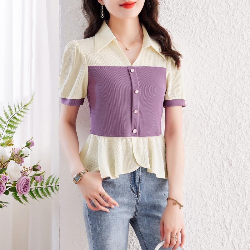 Waist Shirt Women Summer Short Sleeve New Style Chic Beautiful Fashion Fake Two-piece Top