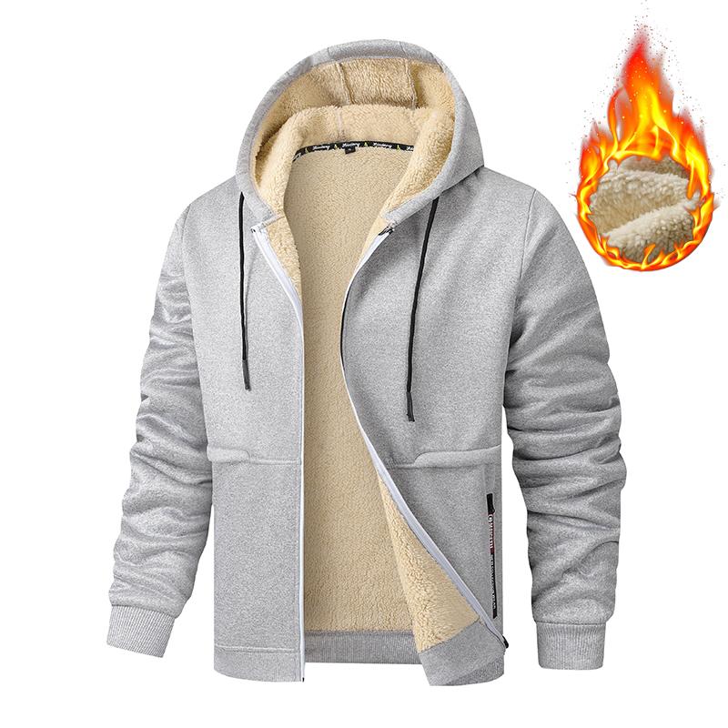 

Autumn and Winter Men s Hooded Warm Short Jacket Casual Sports Cardigan Multifunctional Outdoor Jacket Imitation Wool Jacket L серый