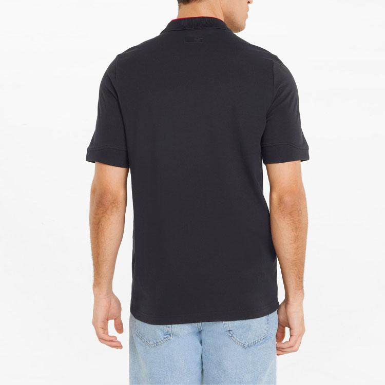 Puma Color Block Trim Logo Print Half Zip Short Sleeve Polo Shirt Men tops Black 533747-01