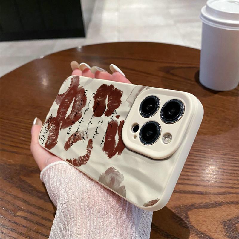 

Поверхневі зморшки та нерівності Корпус мобільного телефону Червоні губи з принтом Захисний матовий чохол із ТПУ М’який силіконовий чохол iPhone 12 Pro білий