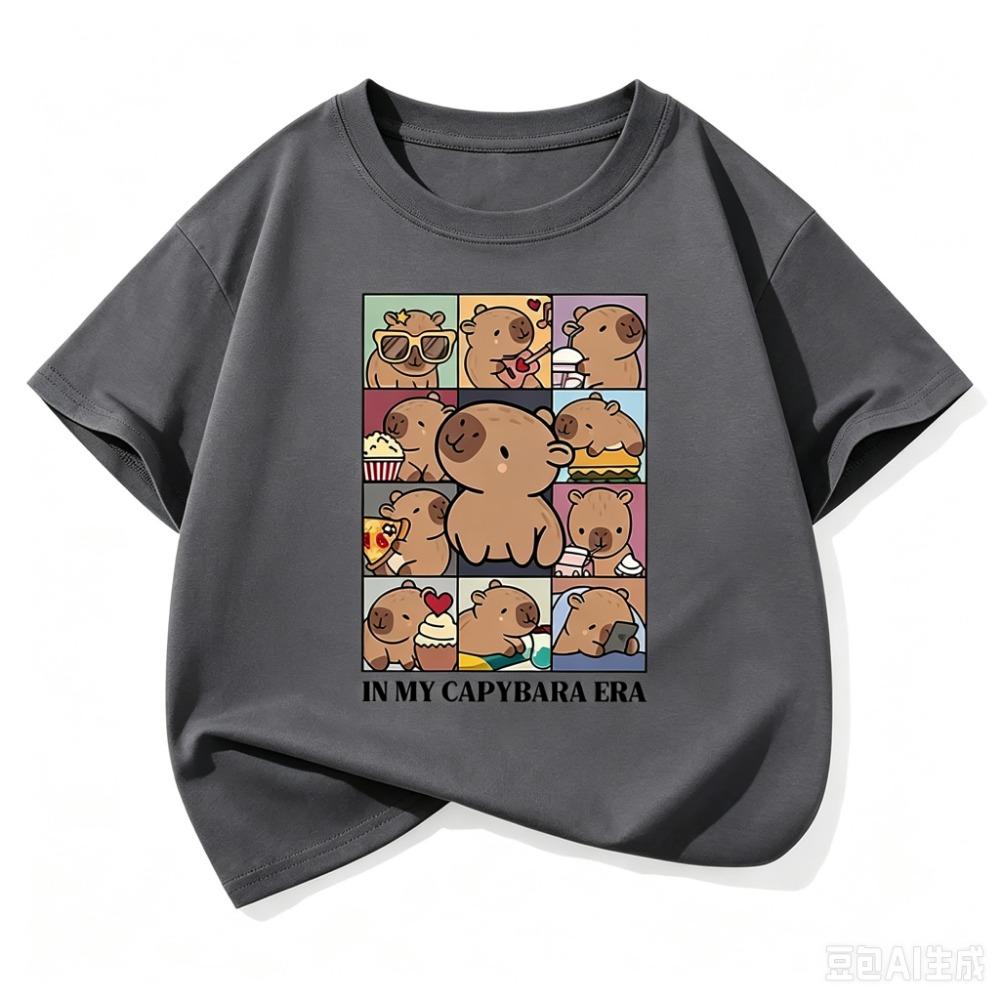 Kawaii Shirt Capybara Grafik Kinder T-Shirts Sommer Kurzarm Cartoon Tier Jungen Mädchen Kleidung Oberteile Y2K Kinder