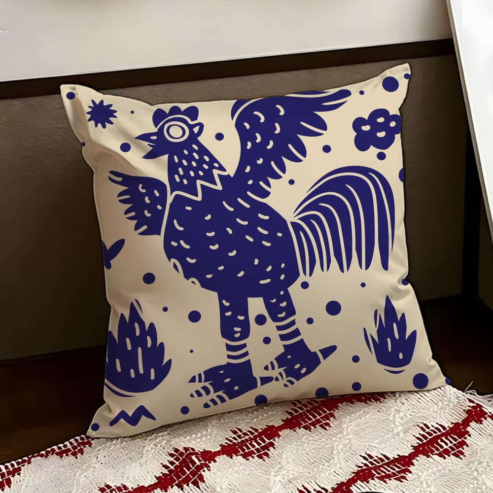 Rooster Doodle Art Cushion Cover Reversible Soft Durable Pillow Cover Home  Car MultiScene Use for Daily Comfort