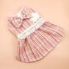 Cute Cat Bow Pearl Coat Soft Pet Skirt Fashion Puppy Plaid Dress  Autumn Winter